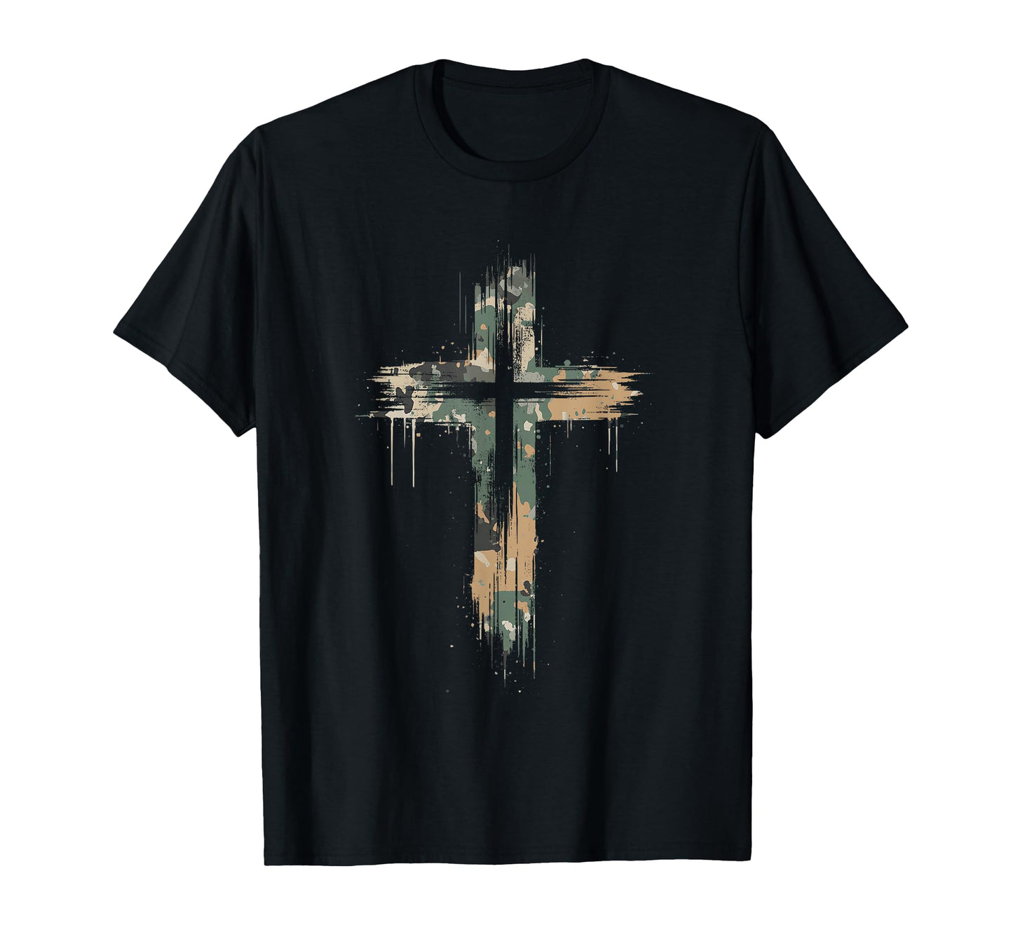 Grunge Christian Cross Camo Camouflage Natural T-Shirt