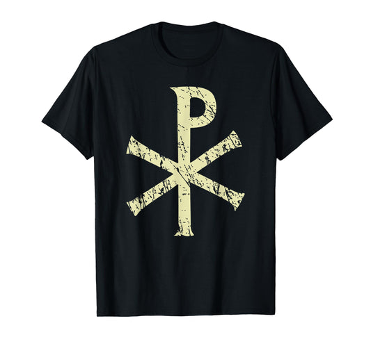 Vintage Chi Rho Distressed Christian Symbol Cross Faith T-Shirt