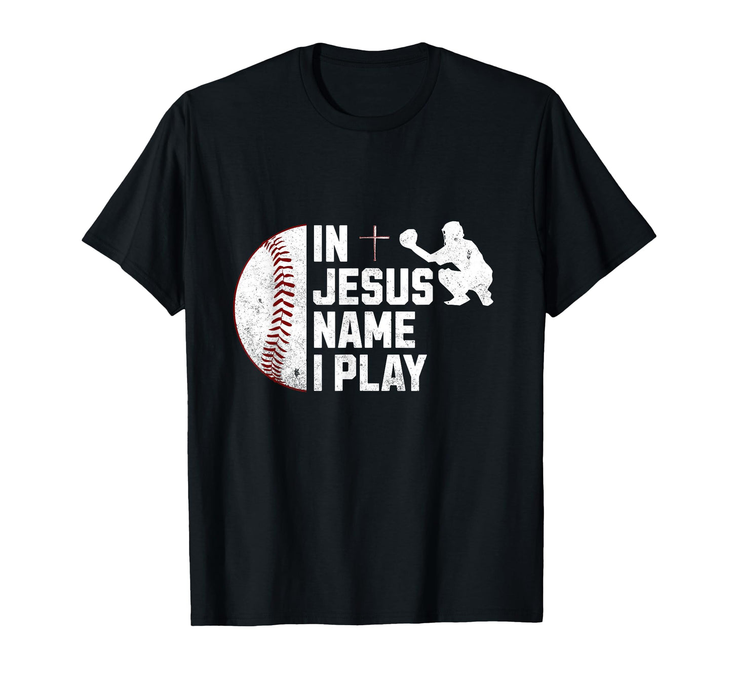 In Jesus Name Christmas Christian I Play Baseball Player T-Shirt