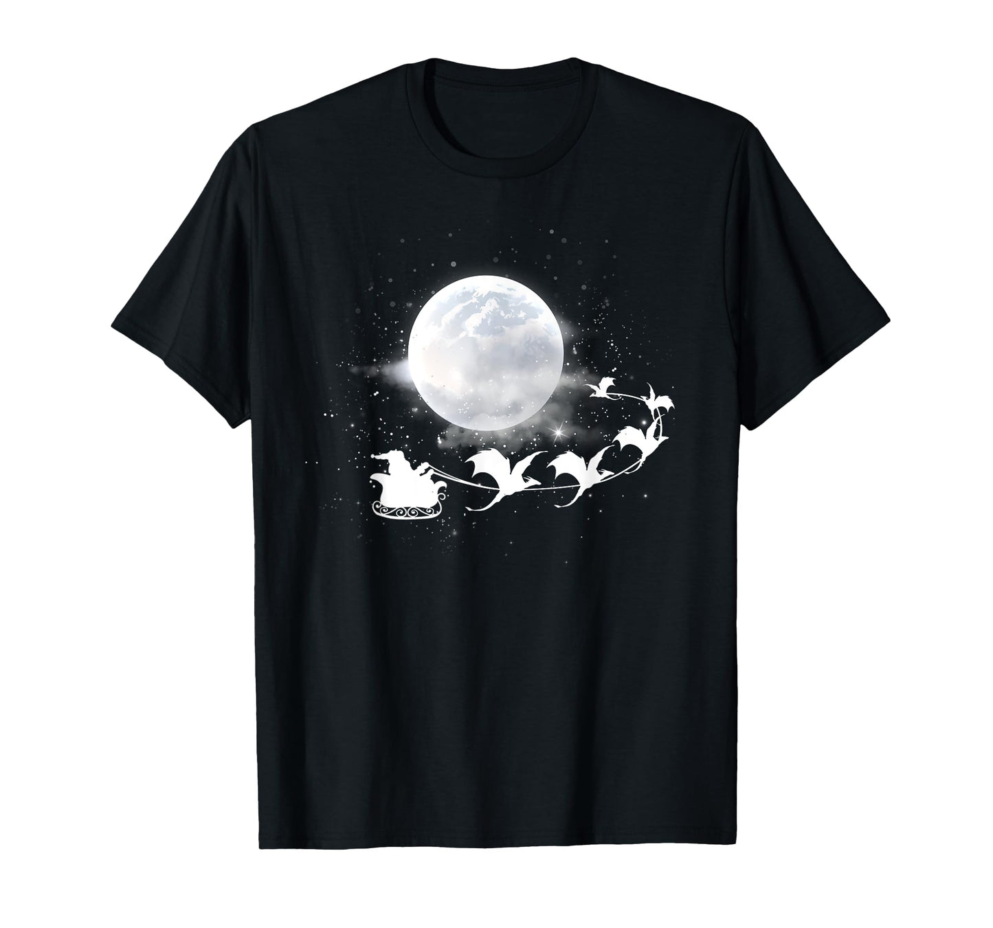 Christmas Santa Claus Flying Past the Moon Dragon Sleigh T-Shirt