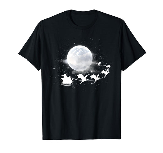 Christmas Santa Claus Flying Past the Moon Dragon Sleigh T-Shirt