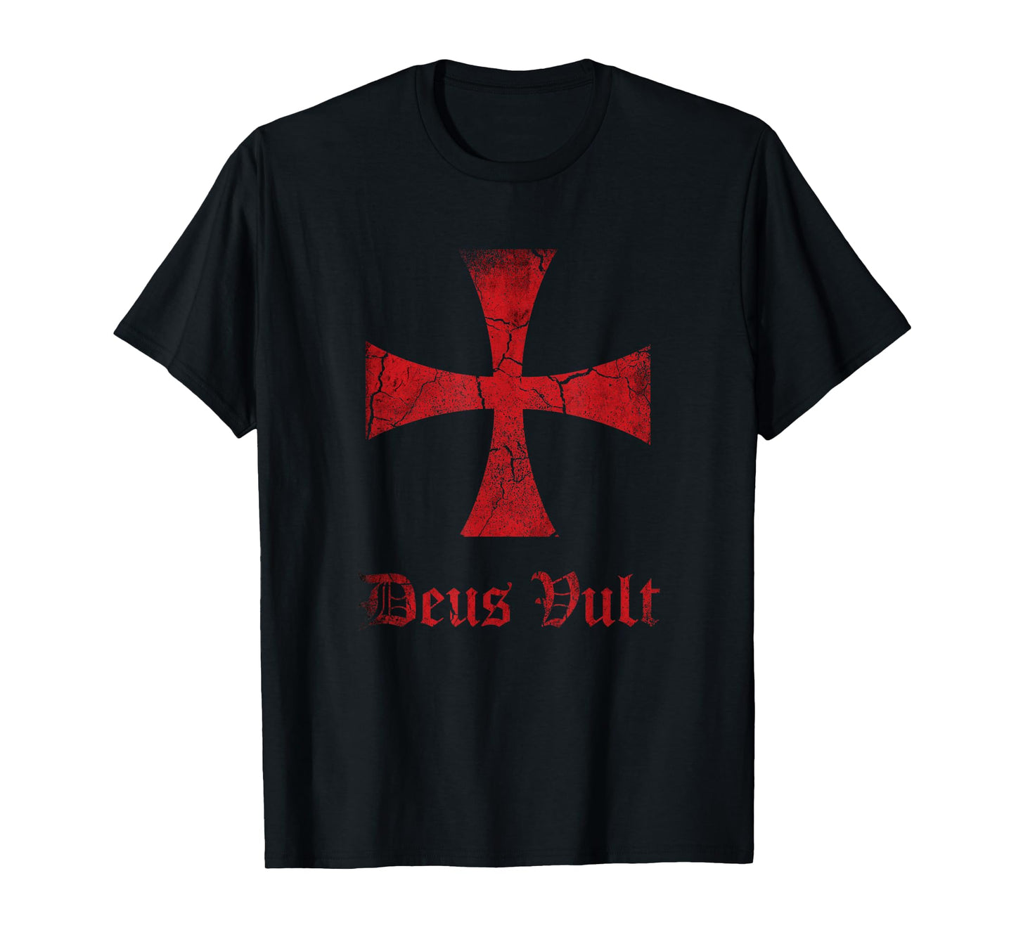 Mens Distressed Deus Vult Knights Templar Cross, Crusader T-Shirt
