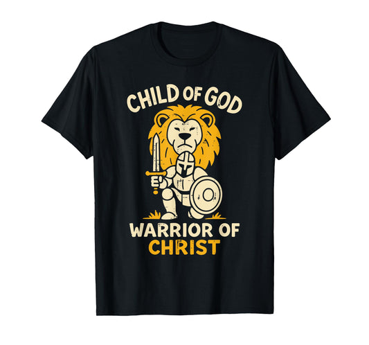 Child of God Warrior of Christ Cross Lion Armor Men Kids T-Shirt