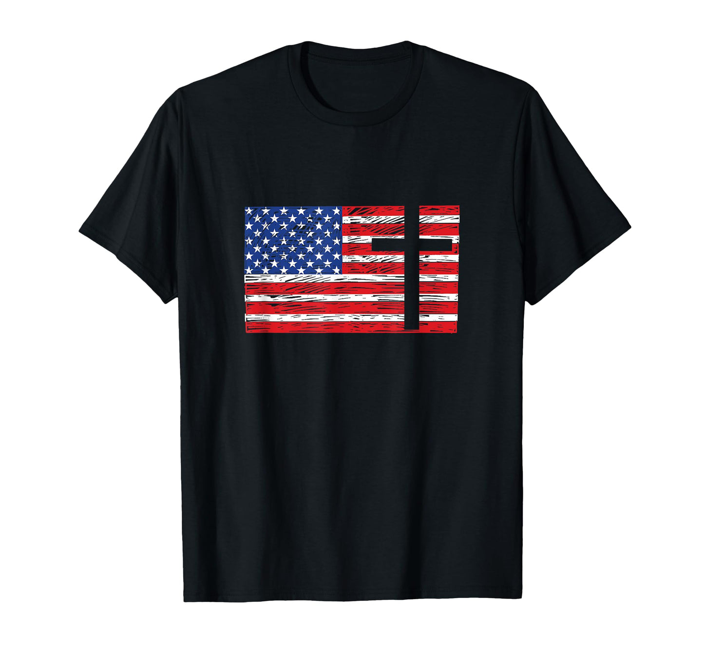 USA American Flag Patriotic Red White Blue Christian Cross T-Shirt