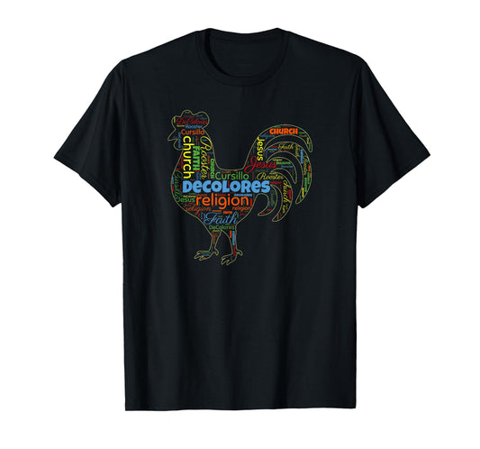 DeColores Cursillo Rooster Word Cloud T-Shirt