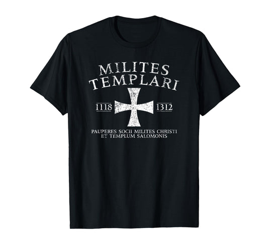 Knights Templar Cross in Latin 1118-1312 Aged White Print T-Shirt