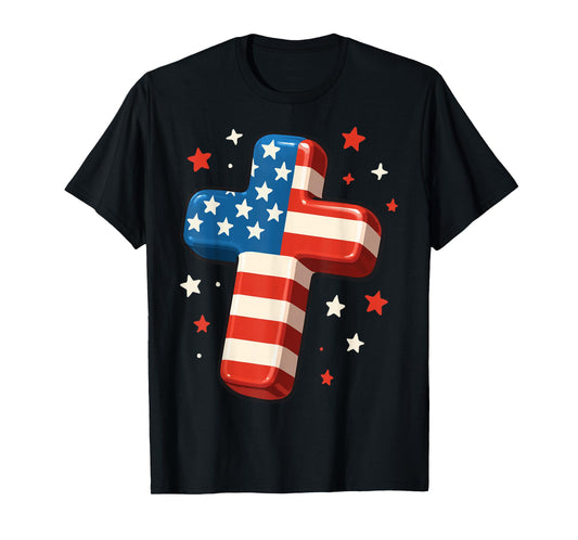 Christian Cross USA Flag America Religious T-Shirt