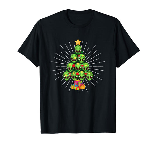Alien Christmas Tree Xmas Pajamas PJs Space Funny Christian T-Shirt