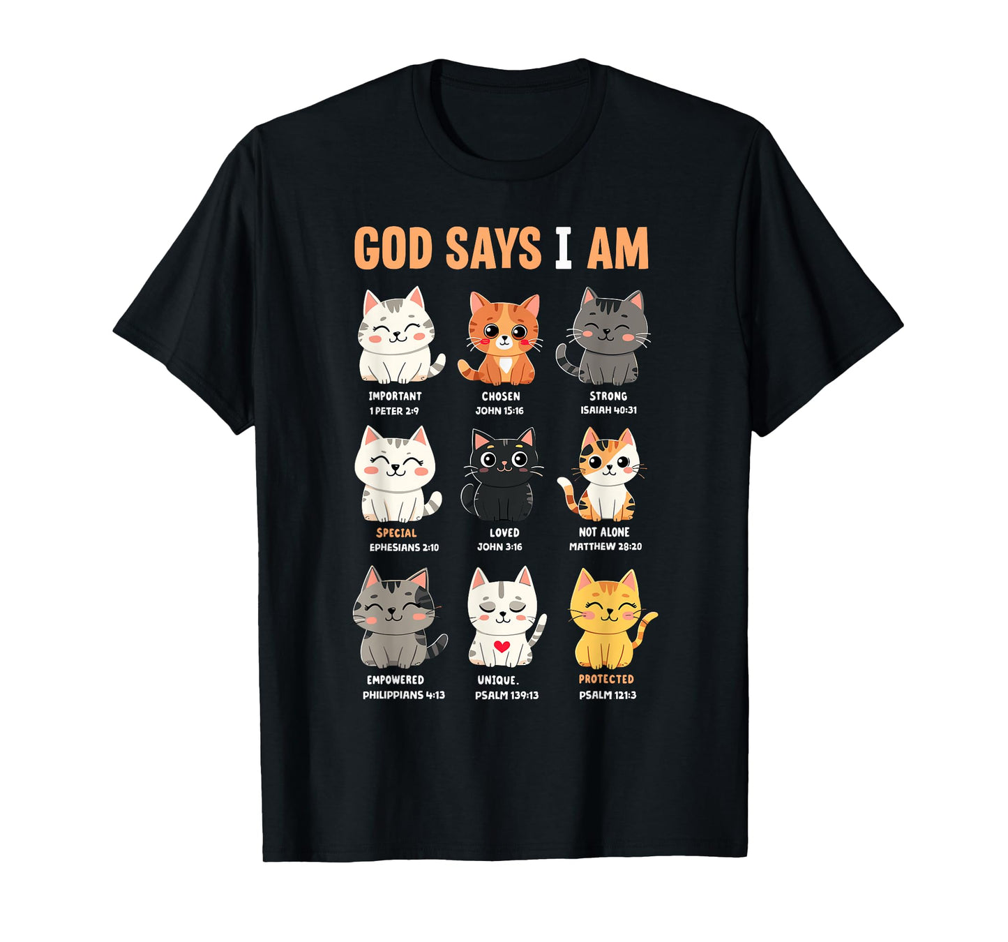 God Says I'm Christian Funny Cats Bible Verse Kitty Lover T-Shirt