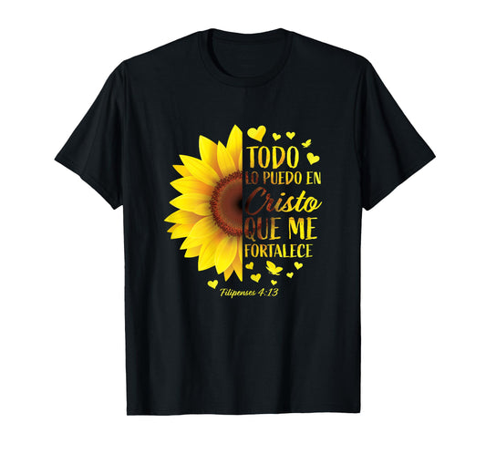 Christian Gift Spanish Women Religious Bible Verse Sunflower T-Shirt