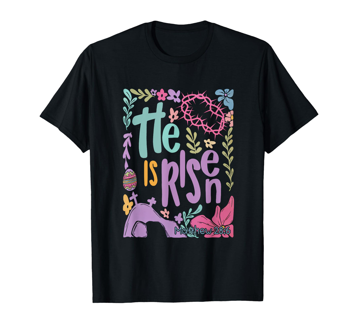 Retro Boho Floral He Is Risen Matthew 28:6 Easter Bible T-Shirt