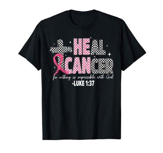 Heal Breast Cancer Coquette Christian God Faith Pink Ribbon T-Shirt