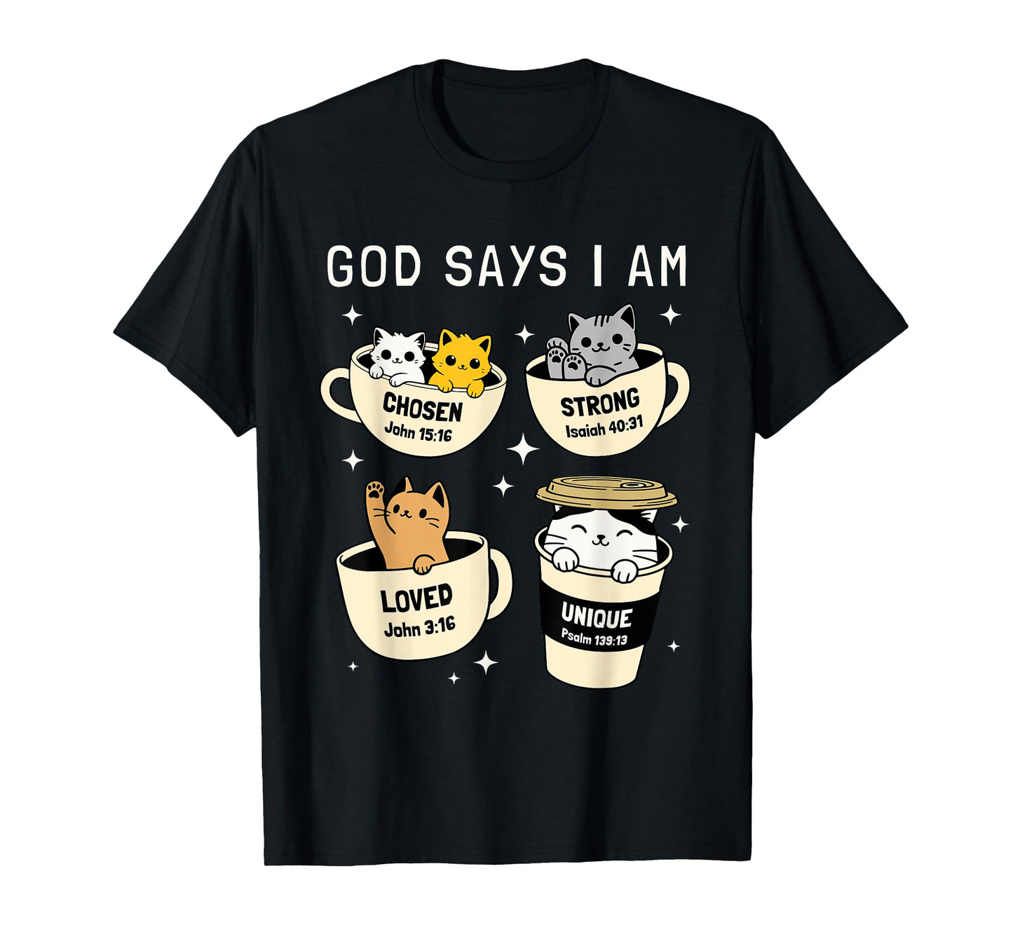 God Says I Am Christian Funny Cat for Women Kids Cats Lover T-Shirt