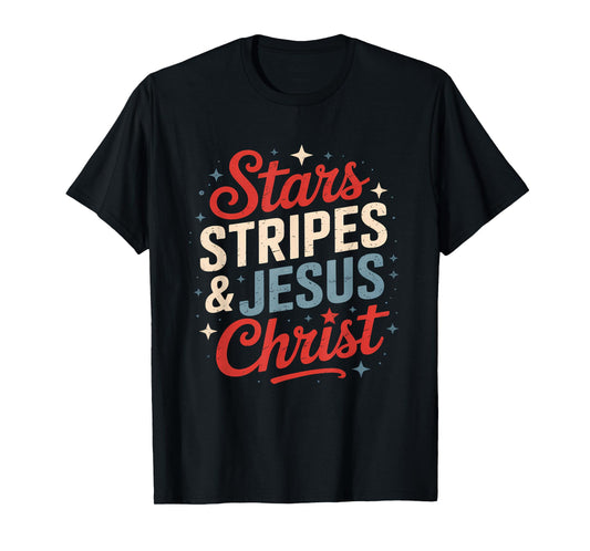 Stars Stripes Jesus Christ 4th Of July Religious Christian T-Shirt