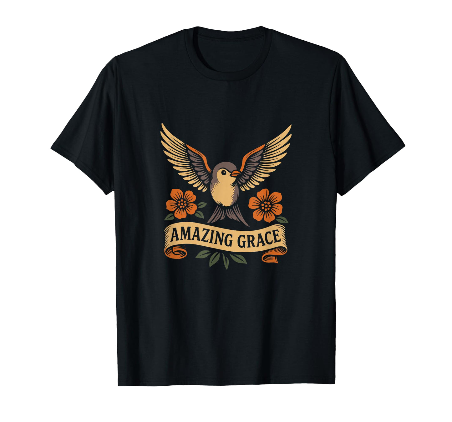 Amazing Grace - Christian Hymn - Swallow Bird Flowers T-Shirt