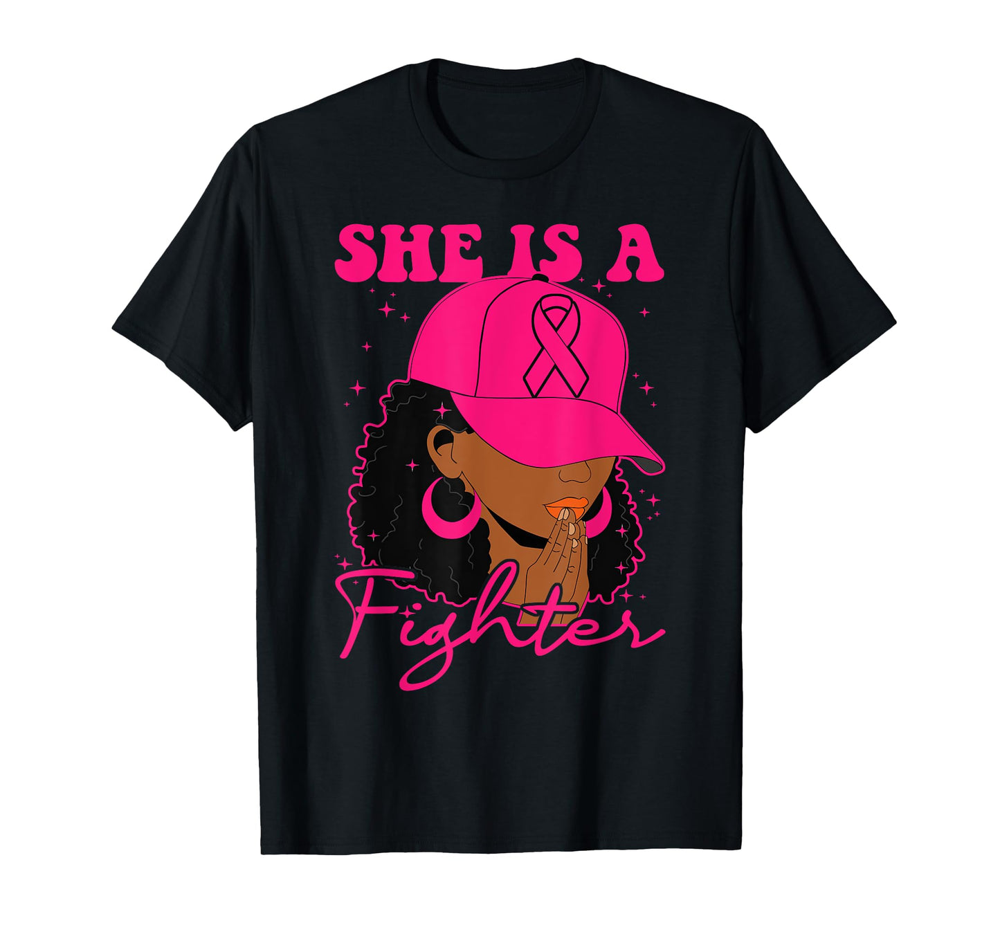 She is a Fighter Praying Black Women Afro Breast Cancer T-Shirt