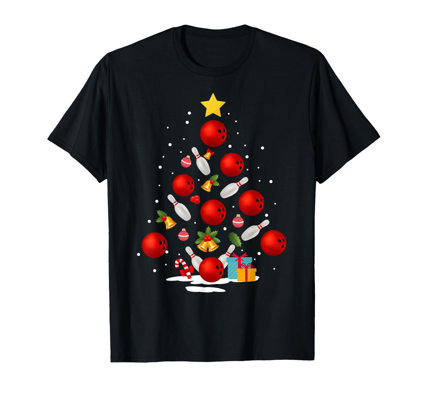 Funny Bowling Christmas Tree Lights Xmas Gifts For Men Women Short Sleeve T-Shirt