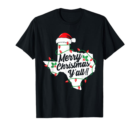 Funny Southern Humor Merry Christmas Y'All Texas Map Santa T-Shirt