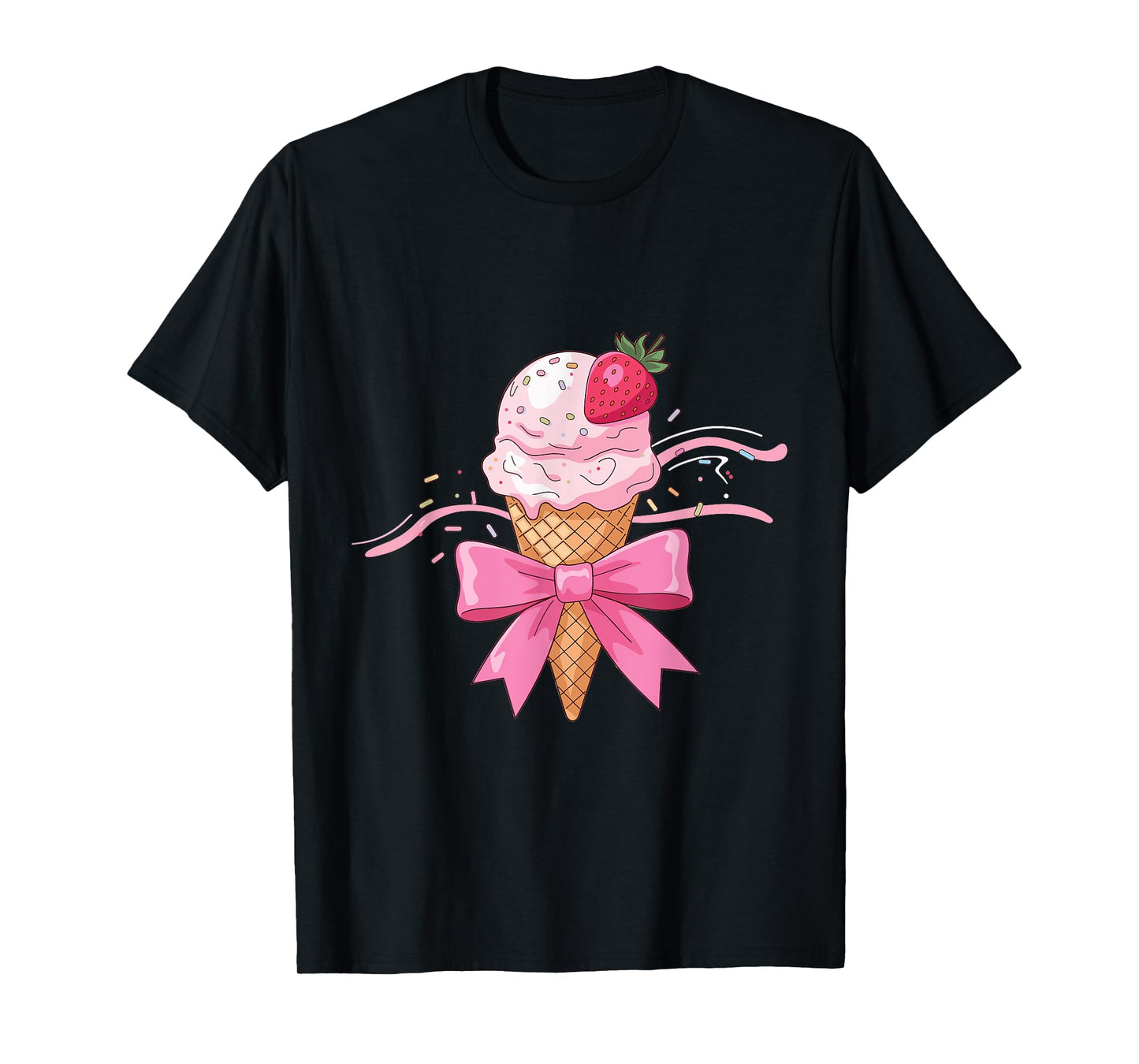 Coquette Bow Ice Cream Cone sprinkles Ribbon strawberry mom T-Shirt