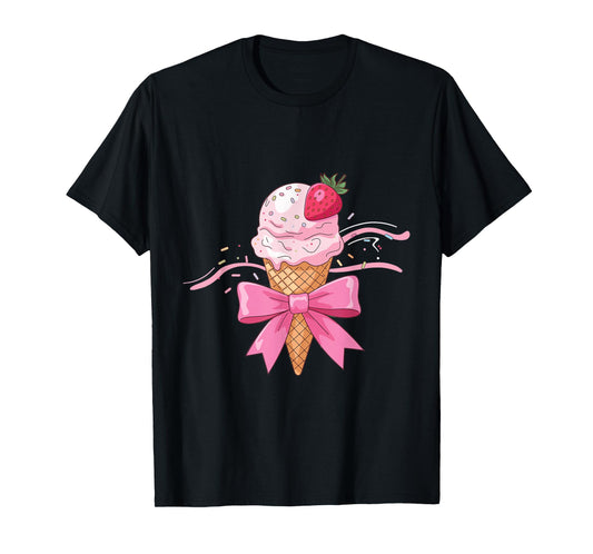 Coquette Bow Ice Cream Cone sprinkles Ribbon strawberry mom T-Shirt