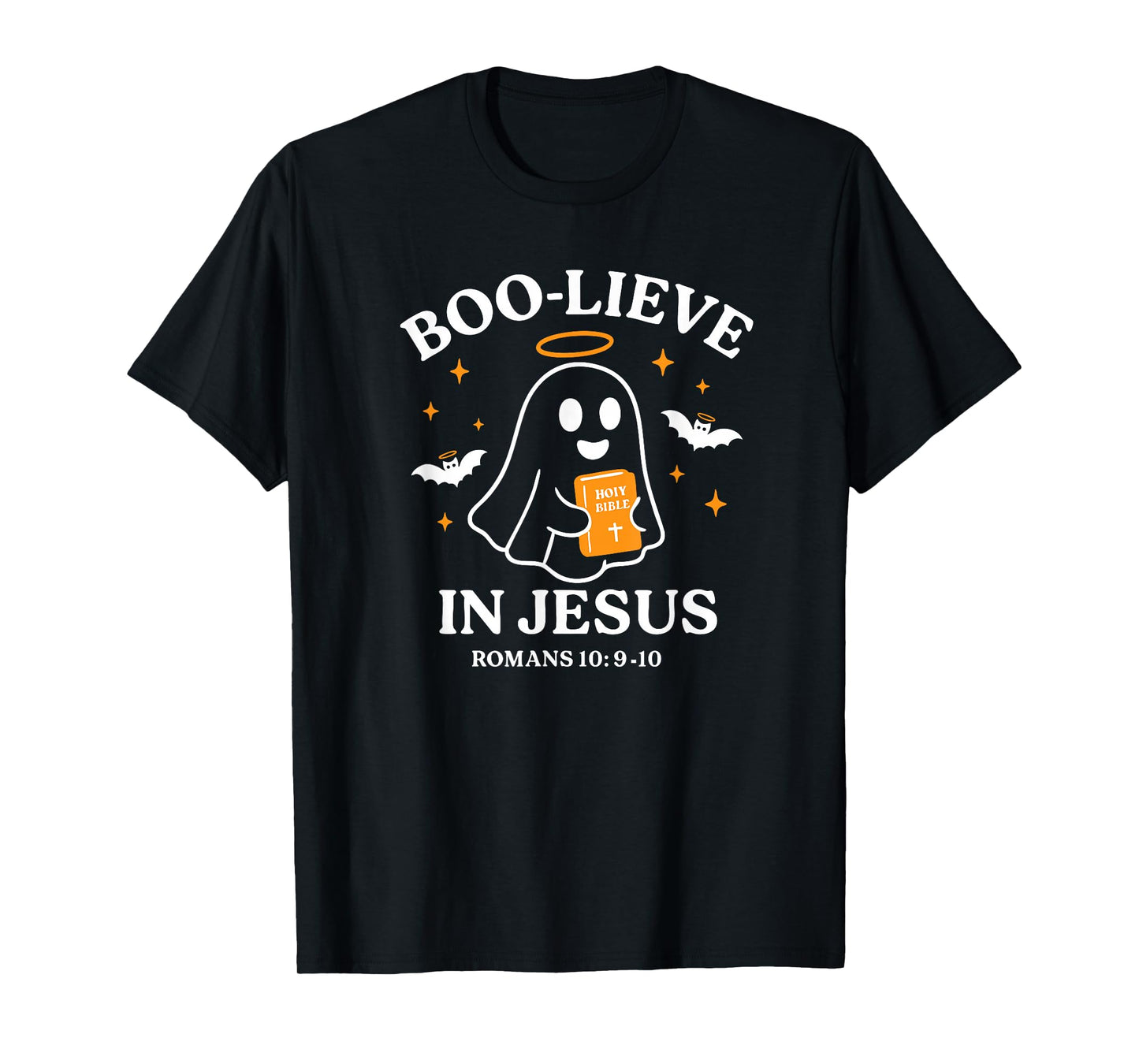 Boo-Lieve in Jesus Christian Halloween Ghost Bible Design T-Shirt