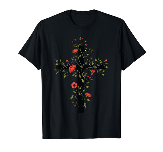 Minimalist Floral Cross Jesus Follower Women Christian T-Shirt