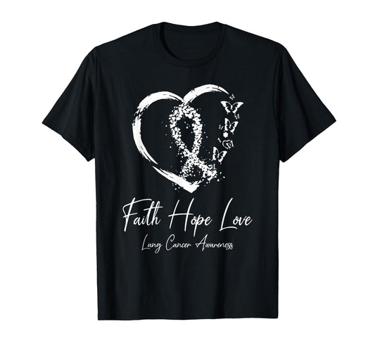White Ribbon Faith Hope Love Support Lung Cancer Warrior T-Shirt