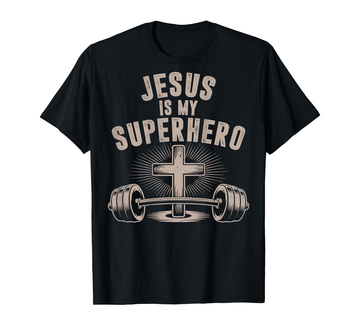 Jesus is My Superhero Barbell Funny Christian Workout Gym T-Shirt