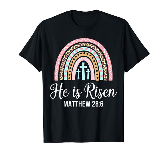 He is risen leopard rainbow for christian easter girls women T-Shirt