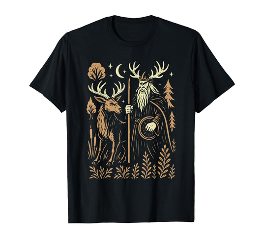 Mythical Norse Forest God Art Viking Pagan Symbolism Nordic T-Shirt