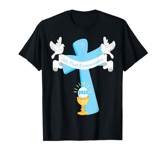 Boy First Communion 2025 Cross Chalice Eucharist Grandson T-Shirt