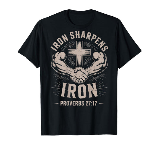 Christian Gym Iron Sharpens Iron Proverb Funny Workout Men's T-Shirt