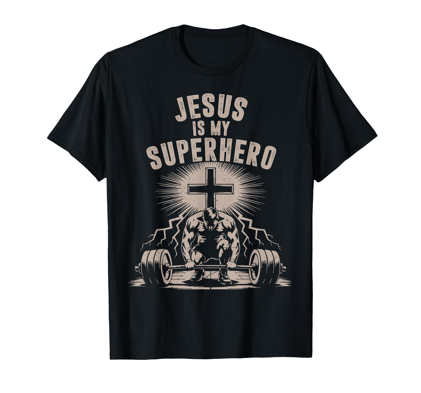 Jesus is My Superhero Barbell Funny Christian Workout Gym T-Shirt