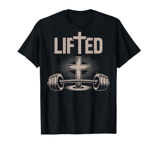 Lifted Funny Christian Workout Gym Jesus Weightlifting Cross T-Shirt