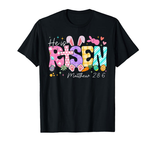 Happy Easter He Is Risen Jesus Christian Bunny Women Girls T-Shirt