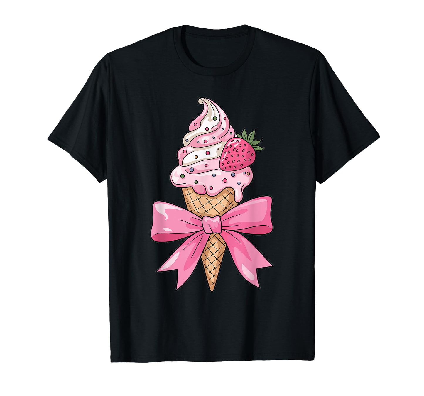 Funny Coquette Bow Ice Cream Cone Pink Ribbon strawberry mom T-Shirt