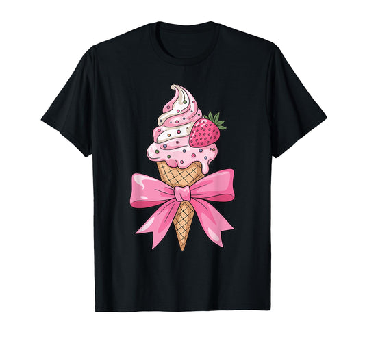 Funny Coquette Bow Ice Cream Cone Pink Ribbon strawberry mom T-Shirt