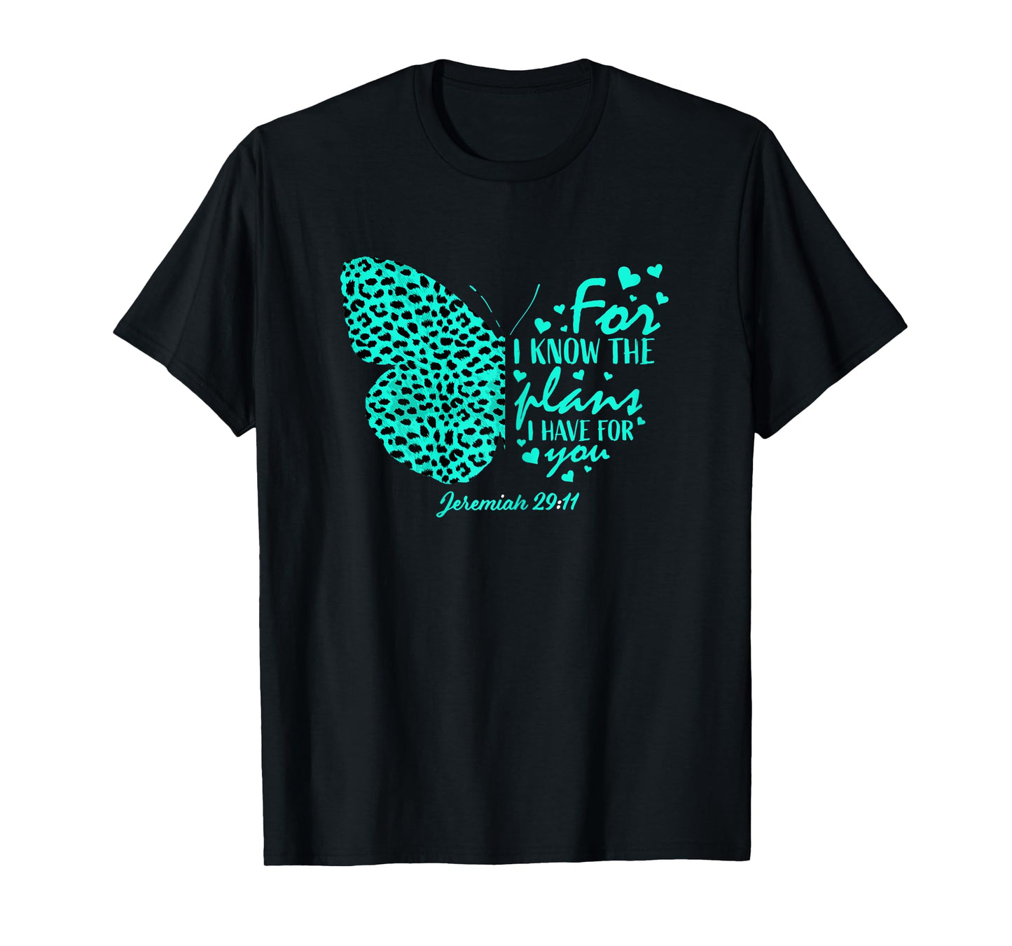 Turquoise Butterfly Cheetah Print Christian Religious Verse T-Shirt