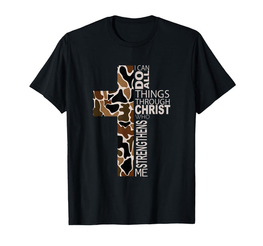 I Can Do All Things Through Christ Christian Camo Cross T-Shirt