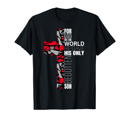 Red Black Gray Christian Cross Bible Verse Gifts Graphic T-Shirt
