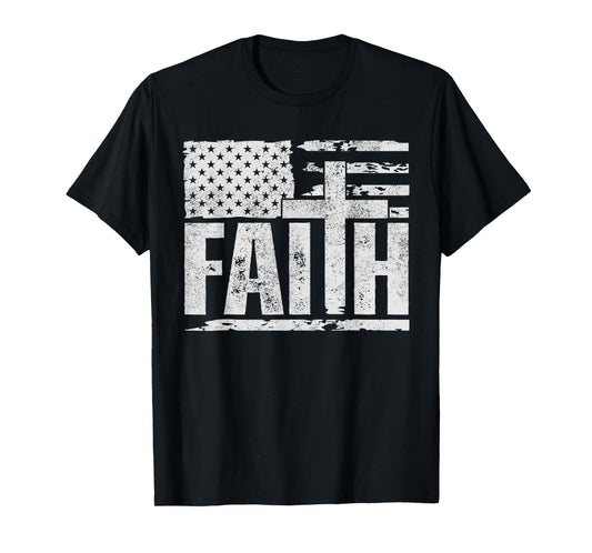 Vintage American Flag Cross Faith Jesus Christian Patriotic T-Shirt