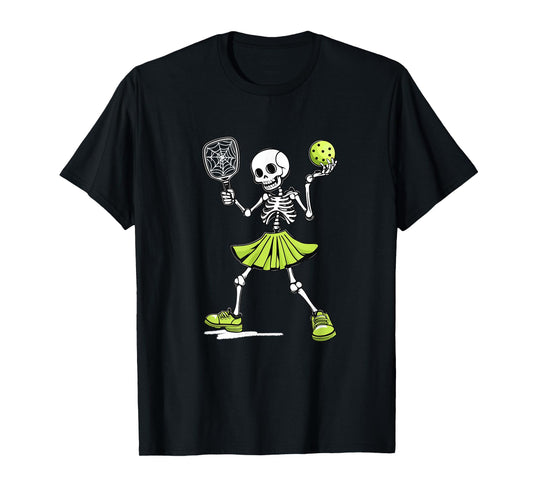 Spooky Pickleball Halloween Skeleton Costume Women T-Shirt