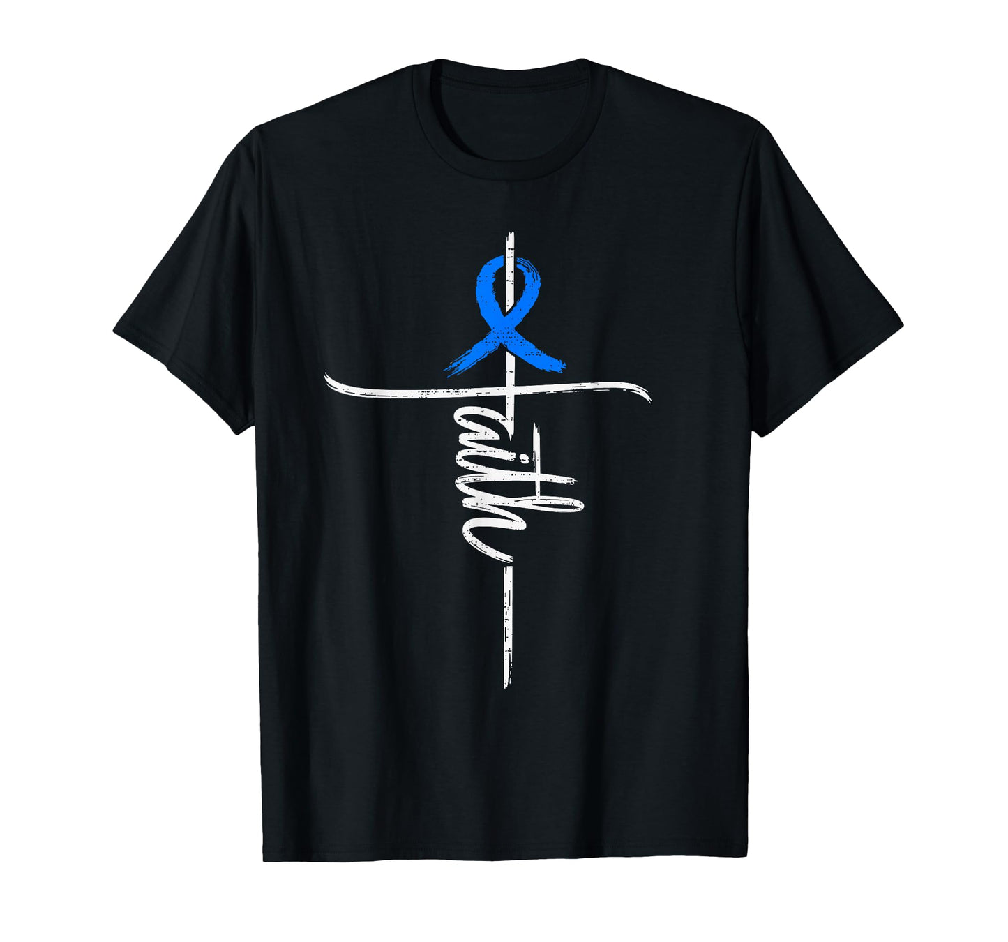 Faith Dystonia Awareness Cross Christian Ribbon Blue Support T-Shirt
