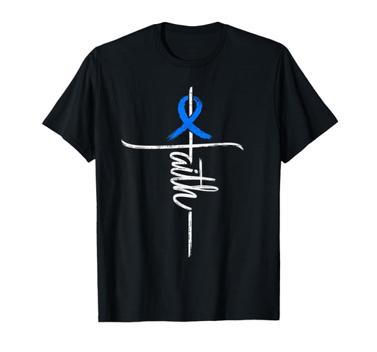 Faith Dystonia Awareness Cross Christian Ribbon Blue Support T-Shirt