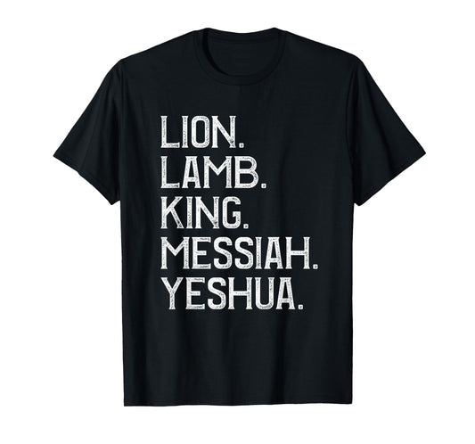 Distressed Lion Lamb King Messiah Yeshua Christian Bible T-Shirt