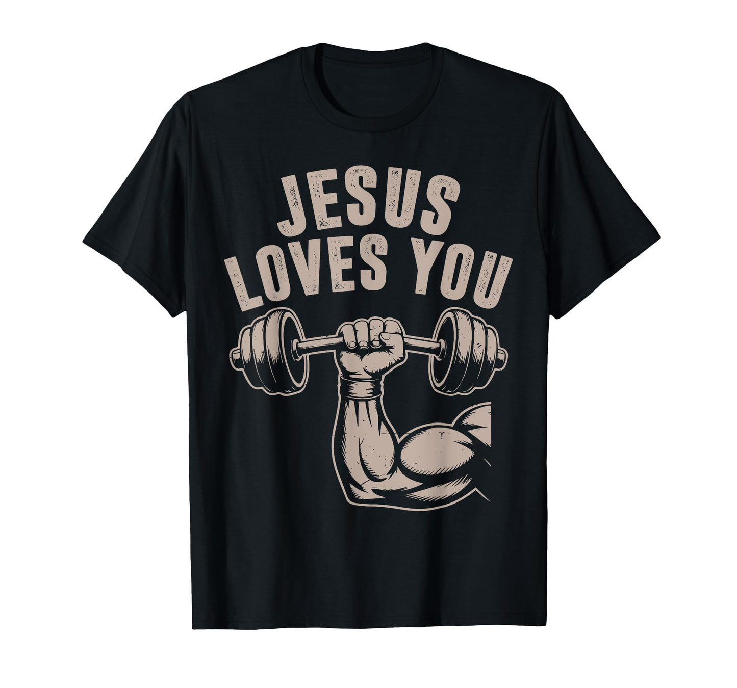 Jesus Loves You Funny Christian Workout Gym Barbell Cross T-Shirt