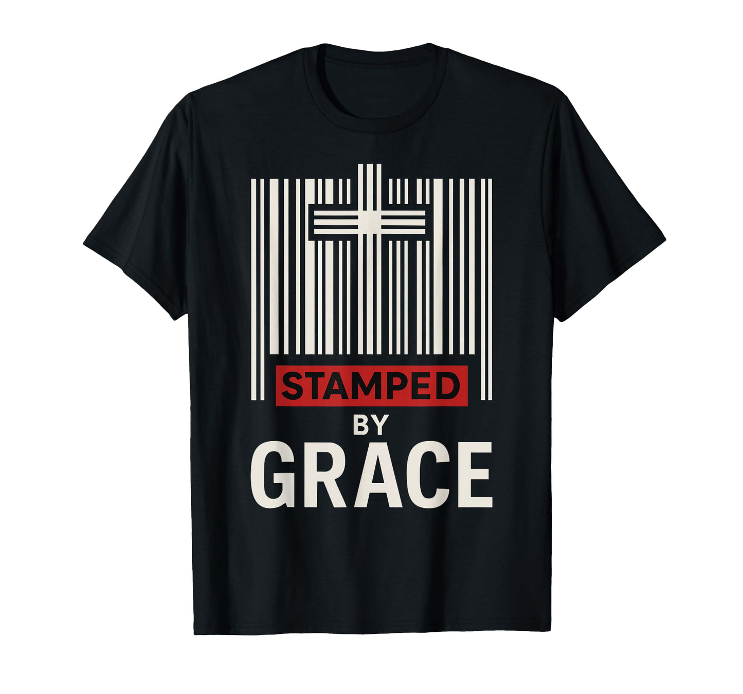 Stamped by Grace Ephesians 2:8 Christian Barcode Cross Faith T-Shirt