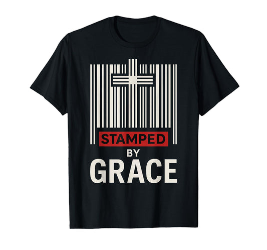 Stamped by Grace Ephesians 2:8 Christian Barcode Cross Faith T-Shirt