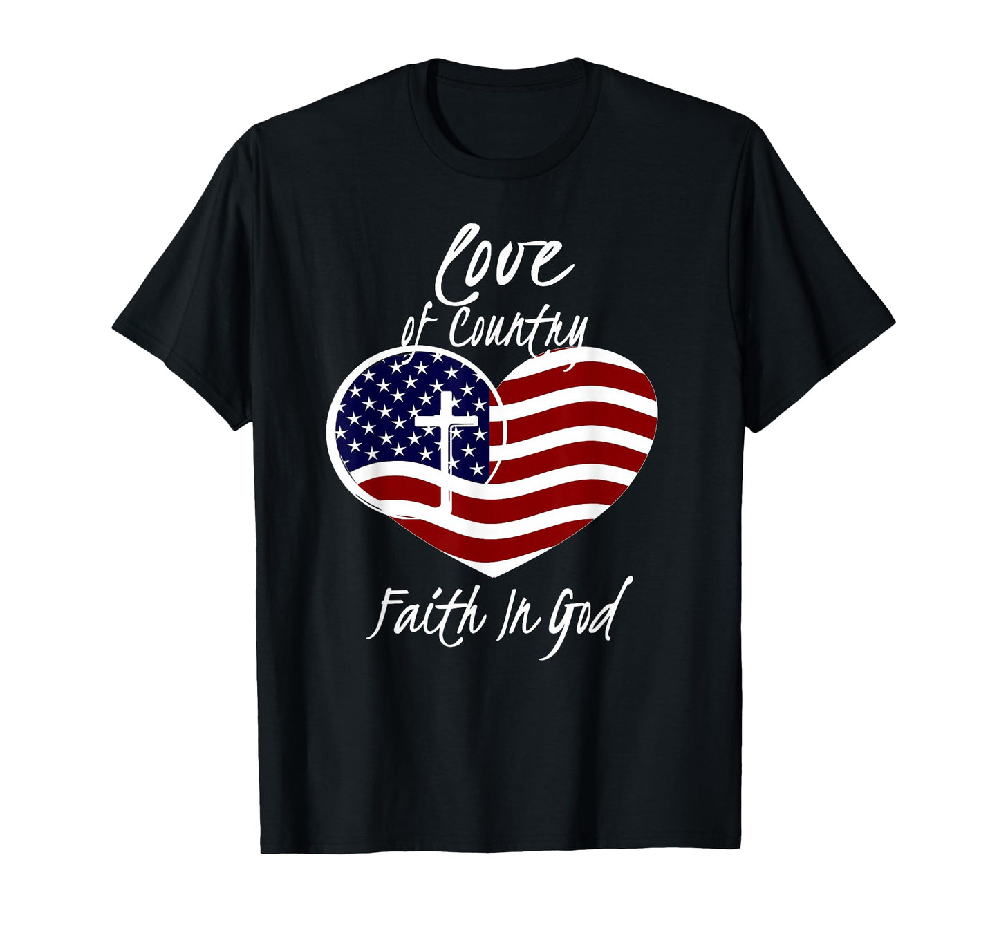 Patriotic Christian Faith In God Heart Cross American Flag T-Shirt