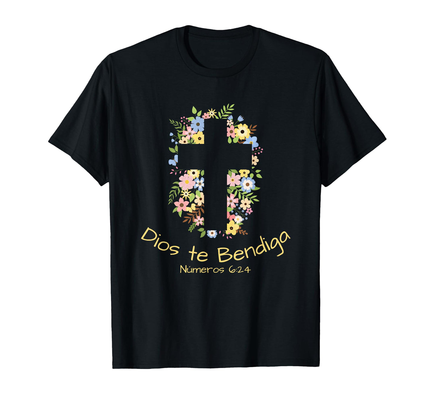 Dios te Bendiga, Christian GOD BLESS YOU, Floral Cross T-Shirt